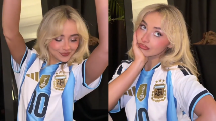   [VIDEO] Sabrina Carpenter lució la camiseta de Argentina al ritmo de Bad Bunny 